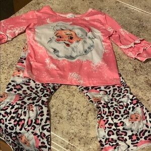 Pink Santa Kids soft silky touch outfit 12-18 months toddler top & bottoms